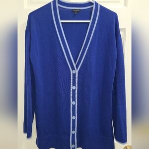 Talbots Royal Blue Cardigan with Sky Blue Trim
